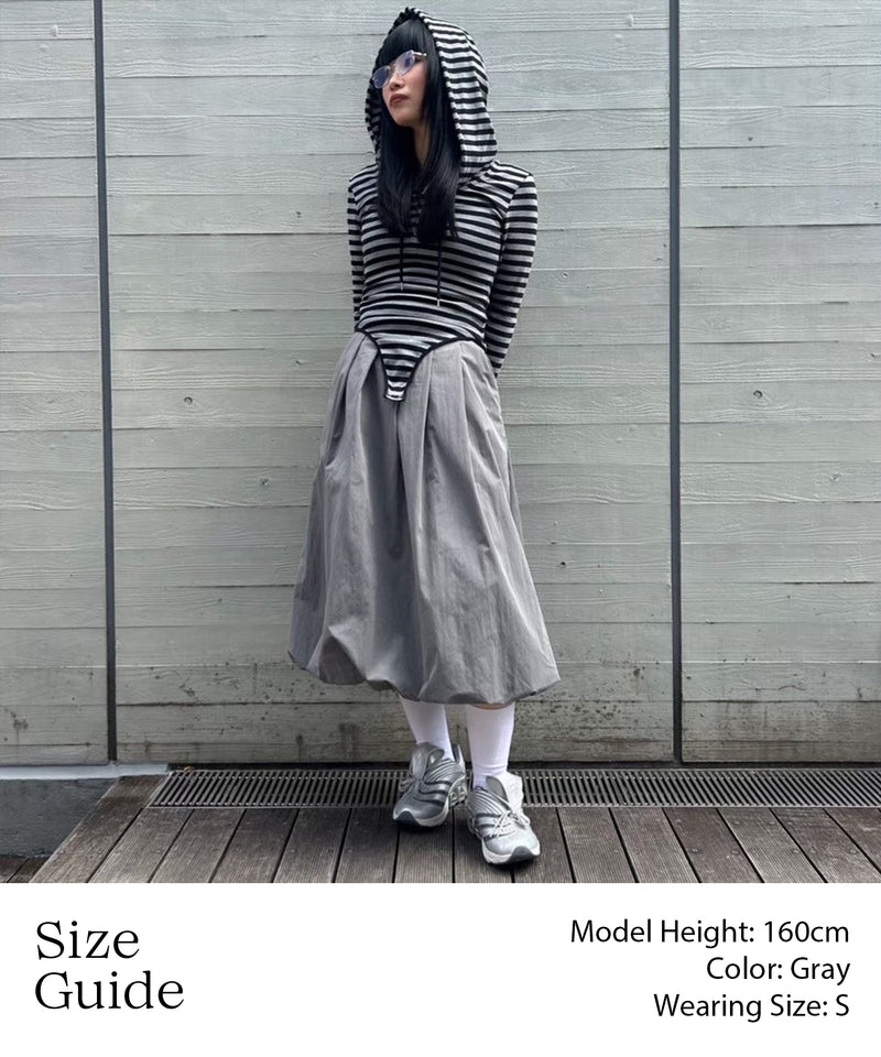 Baloon Pleats Belted Skirt-Forget-me-nots-Forget-me-nots Online Store