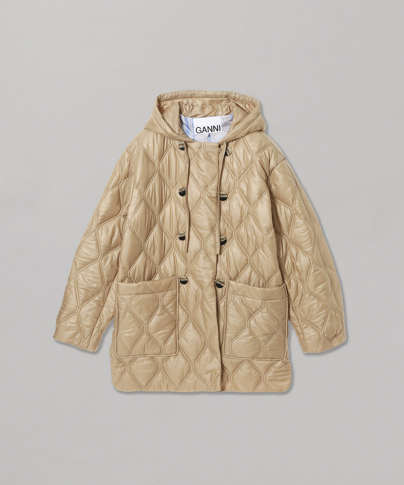 Shiny Quilt Hooded Jacket-GANNI-Forget-me-nots Online Store