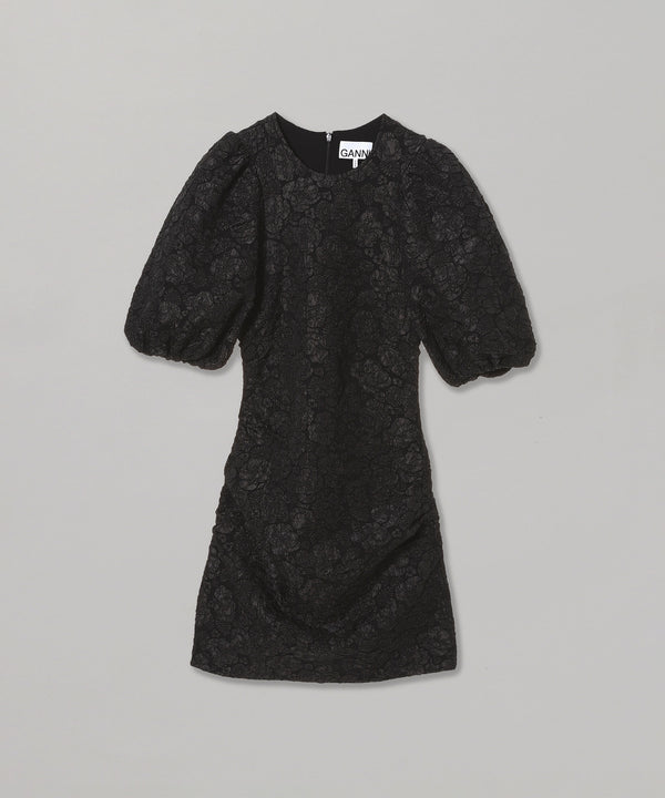 Stretch Jacquard Puff Sleeves Mini Dress