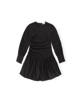 Stretch Seersucker Gathered Mini Dress-GANNI-Forget-me-nots Online Store