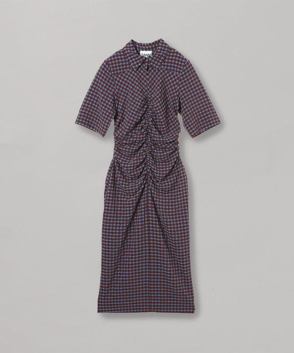 Stretch Seersucker Fitted Dress-GANNI-Forget-me-nots Online Store