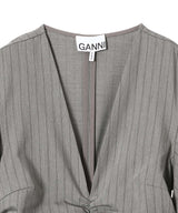 Stripe Suiting V-Neck Fitted Dress-GANNI-Forget-me-nots Online Store