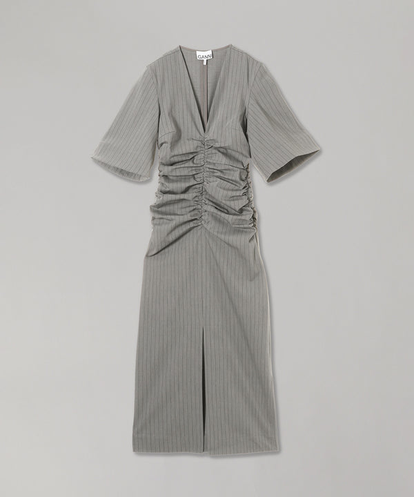 Stripe Suiting V-Neck Fitted Dress-GANNI-Forget-me-nots Online Store