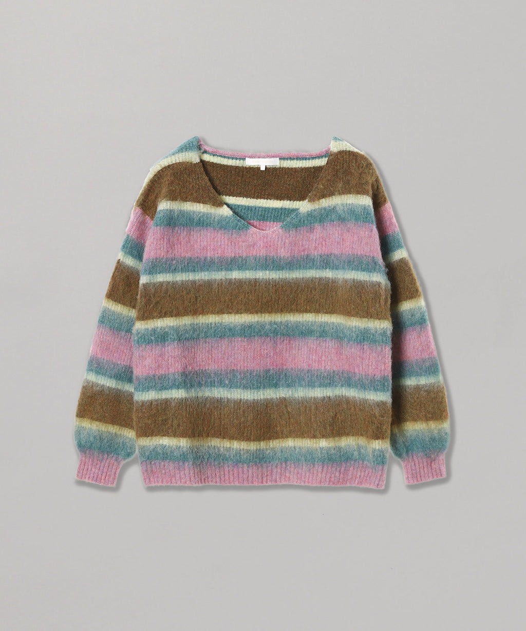 フォーゲットミーノッツ(Forget-me-nots)｜V Neck Border Knit