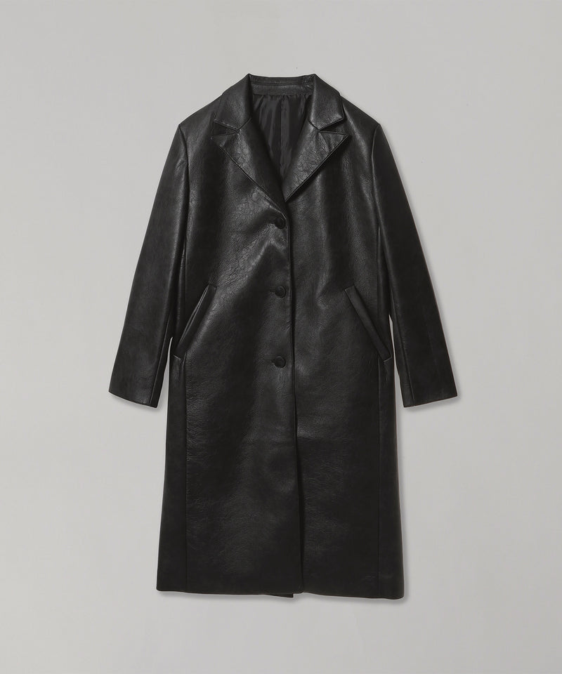 Leather Long Chester Coat-Forget-me-nots-Forget-me-nots Online Store