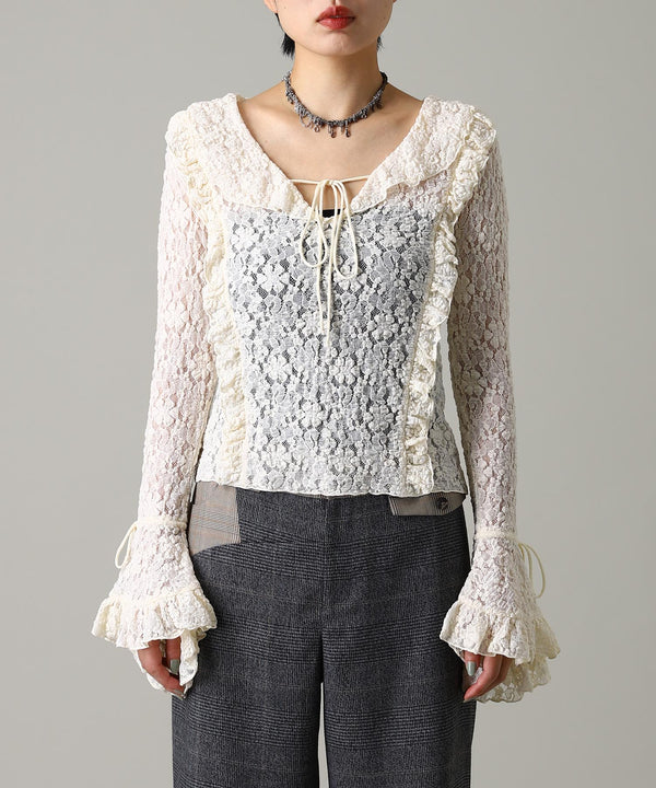 Lace Long Sleeve Blouse-Forget-me-nots-Forget-me-nots Online Store