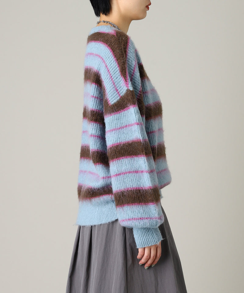 Border Crew Neck Knit-Forget-me-nots-Forget-me-nots Online Store