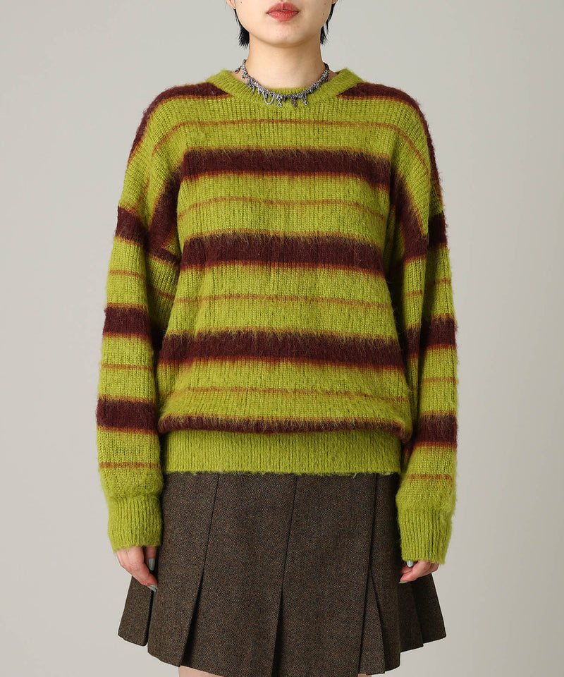 Border Crew Neck Knit-Forget-me-nots-Forget-me-nots Online Store