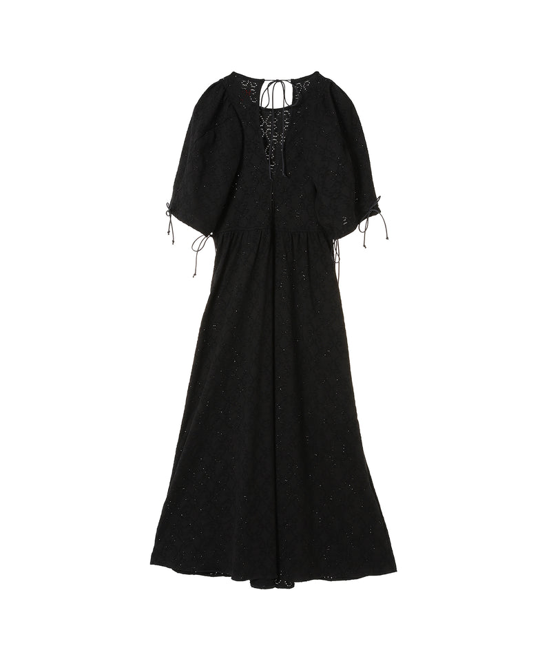 Lace Jacquard Puff-Sleeve Dress