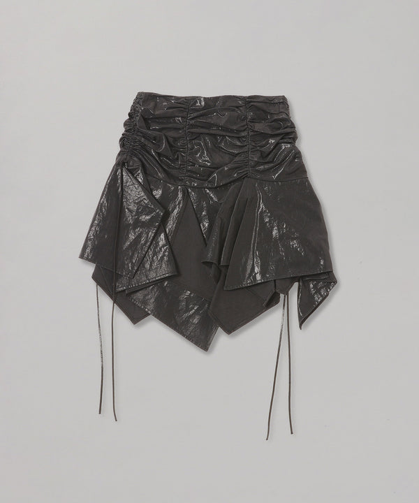 Coated Cotton Gathered Mini Skirt-FETICO-Forget-me-nots Online Store