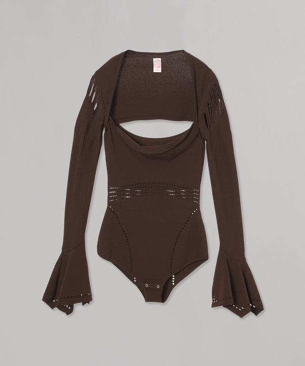 Mesh Knit Shaped-Neck Bodysuit-FETICO-Forget-me-nots Online Store