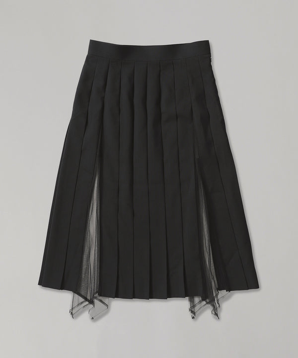 Wool & Tulle Combined Pleated Skirt-FETICO-Forget-me-nots Online Store