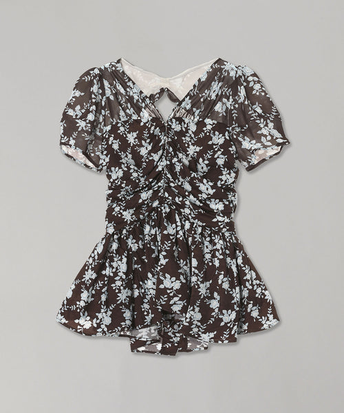 Puff Sleeve Gathered Blouse-FETICO-Forget-me-nots Online Store