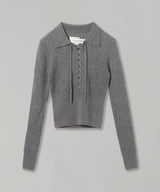 Gray Lace-Up Henley-Feng Chen Wang-Forget-me-nots Online Store