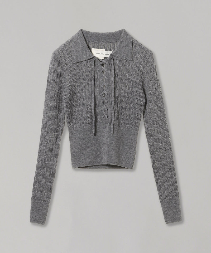 Gray Lace-Up Henley-Feng Chen Wang-Forget-me-nots Online Store