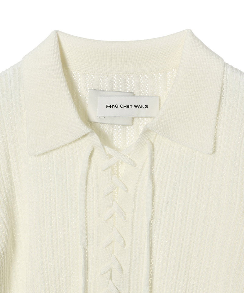 White Lace-Up Henley-Feng Chen Wang-Forget-me-nots Online Store