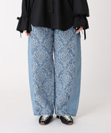 Damask-Jacquard Denim Curve-Fit High-Rise Jeans-FETICO-Forget-me-nots Online Store