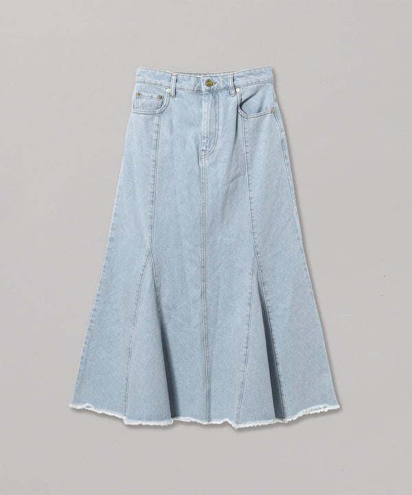 Bleach Denim Peplum Midi Skirt-GANNI-Forget-me-nots Online Store