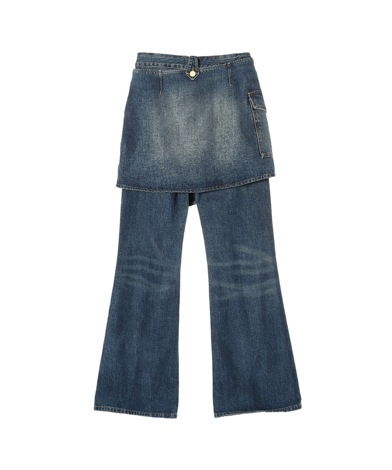 Heavy Washed Denim Flared Skirt Jeans-GANNI-Forget-me-nots Online Store