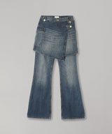 Heavy Washed Denim Flared Skirt Jeans-GANNI-Forget-me-nots Online Store