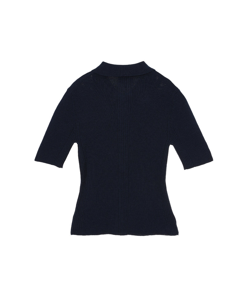 Mini Ribbed Merino Short Sleeve Polo-GANNI-Forget-me-nots Online Store