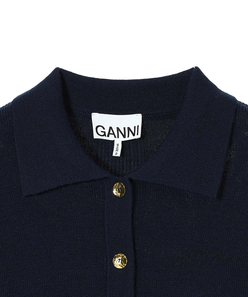 Mini Ribbed Merino Short Sleeve Polo-GANNI-Forget-me-nots Online Store
