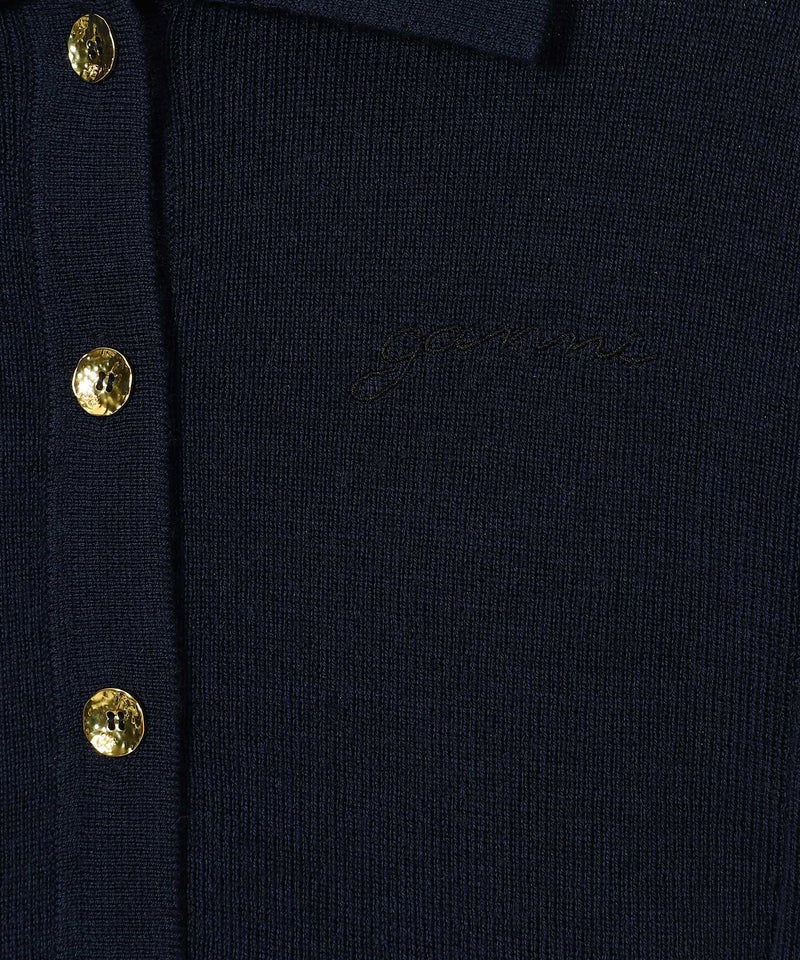 Mini Ribbed Merino Short Sleeve Polo-GANNI-Forget-me-nots Online Store