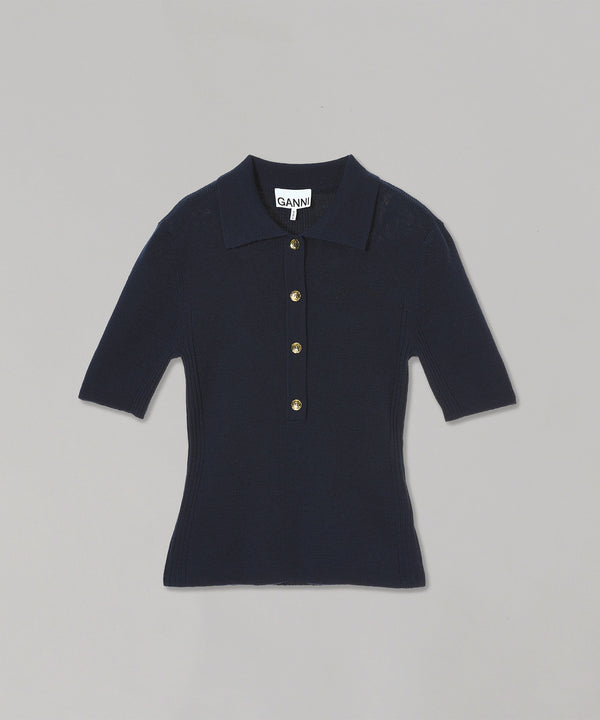 Mini Ribbed Merino Short Sleeve Polo-GANNI-Forget-me-nots Online Store