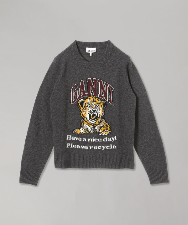 Graphic Wool Mix Tiger Crewneck-GANNI-Forget-me-nots Online Store