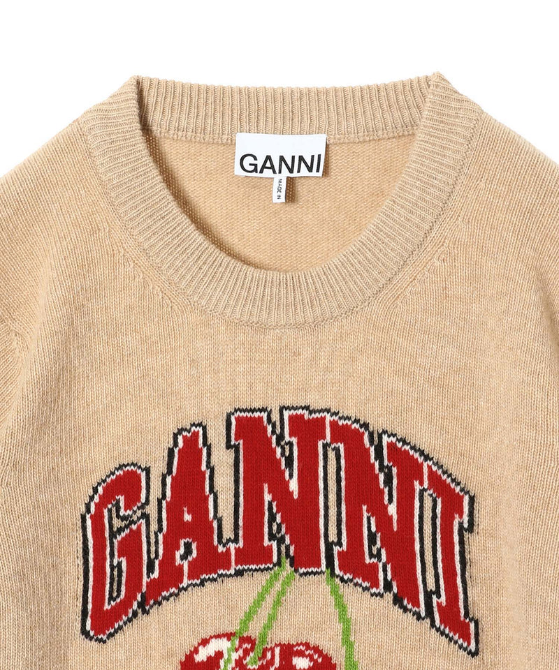 Graphic Wool Mix Cherry Crewneck-GANNI-Forget-me-nots Online Store