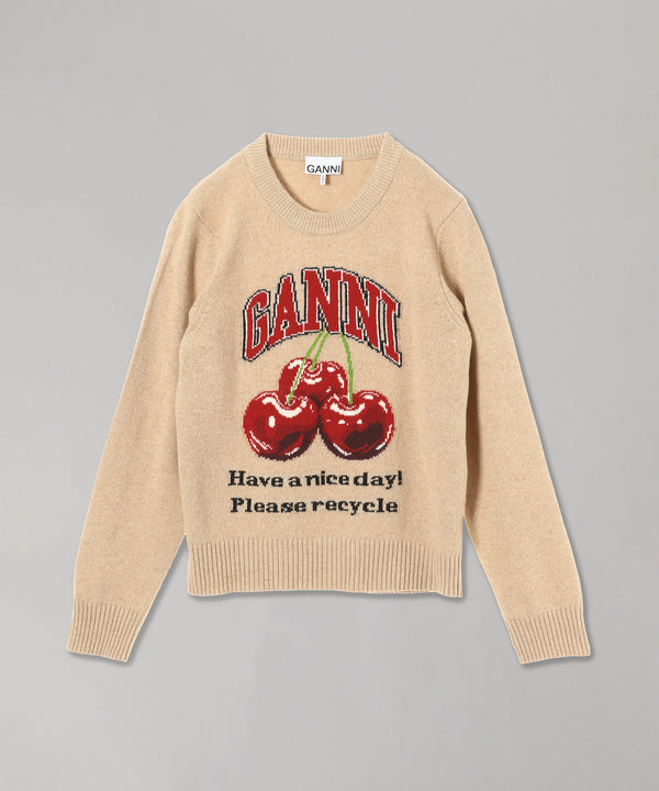 Graphic Wool Mix Cherry Crewneck-GANNI-Forget-me-nots Online Store