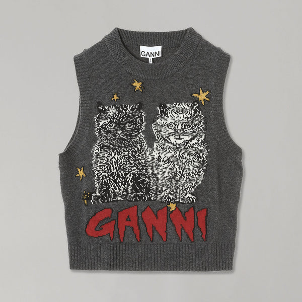 Ganni / ガニー | Graphic Cropped Vest グラフィック クロップド ベスト | S | パープル / イエロー | レディース Ganni / ガニー | Graphic Cropped Vest グラフィック