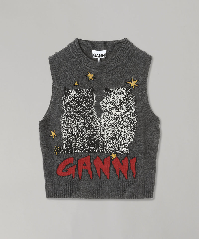 Graphic Wool Mix Cats Vest-GANNI-Forget-me-nots Online Store