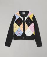 Harlequin Wool Mix Knit Cardigan-GANNI-Forget-me-nots Online Store