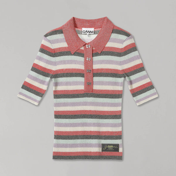 新品タグ付き定価7万2千円!GANNI ガニー＊ラメツィードジャケット　38 ガニー(GANNI)｜Light Sparkle Rib Polo - 251254001031