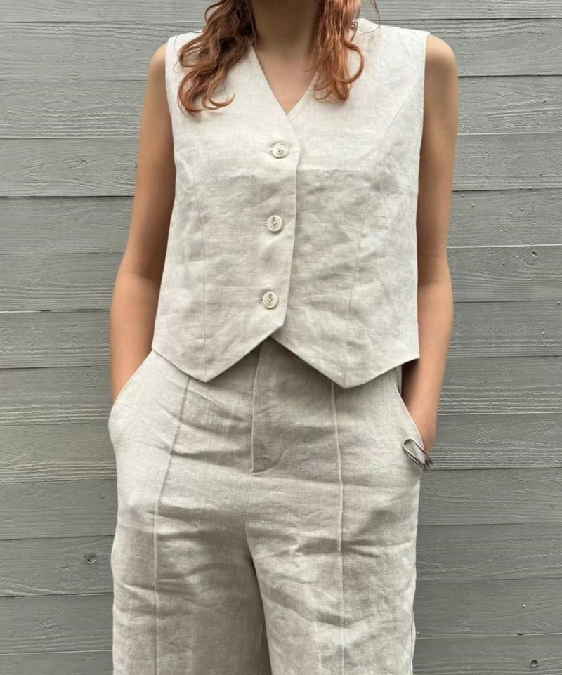 Linen Vest-Forget-me-nots-Forget-me-nots Online Store