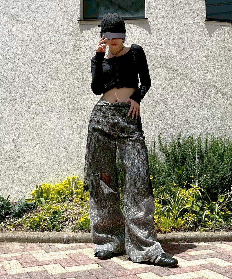 Leopard Damaged Denim-Forget-me-nots-Forget-me-nots Online Store