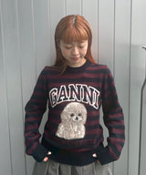 Graphic Wool Mix Poodle Stripe Crewneck-GANNI-Forget-me-nots Online Store