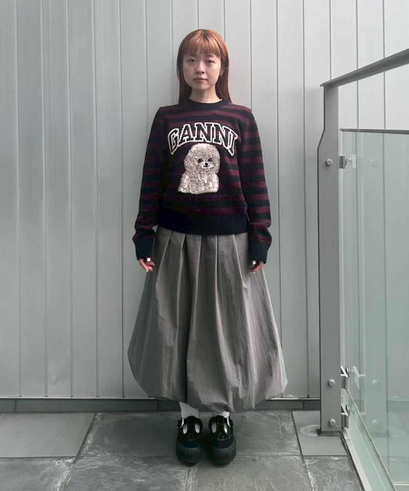 Baloon Pleats Belted Skirt-Forget-me-nots-Forget-me-nots Online Store