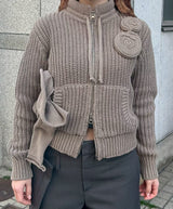 Applique Knit Zipup Jacket-OPEN YY-Forget-me-nots Online Store