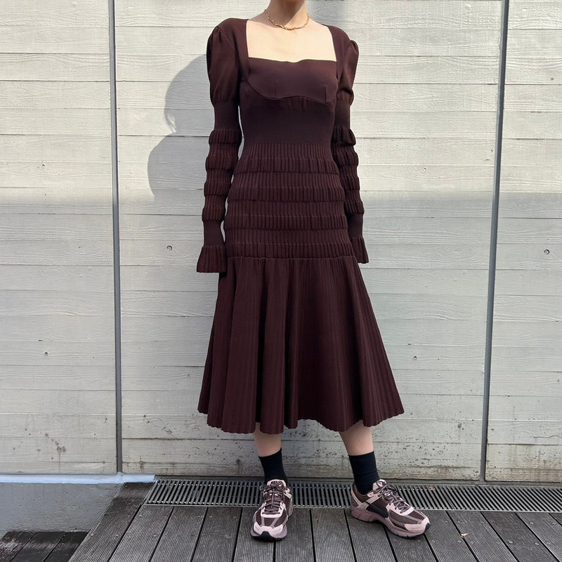 フェティコ(FETICO)｜Stripe Knit Midi Dress｜スニーカー