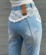 Denim Pants With Lace-rokh-Forget-me-nots Online Store