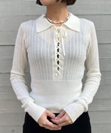 White Lace-Up Henley-Feng Chen Wang-Forget-me-nots Online Store