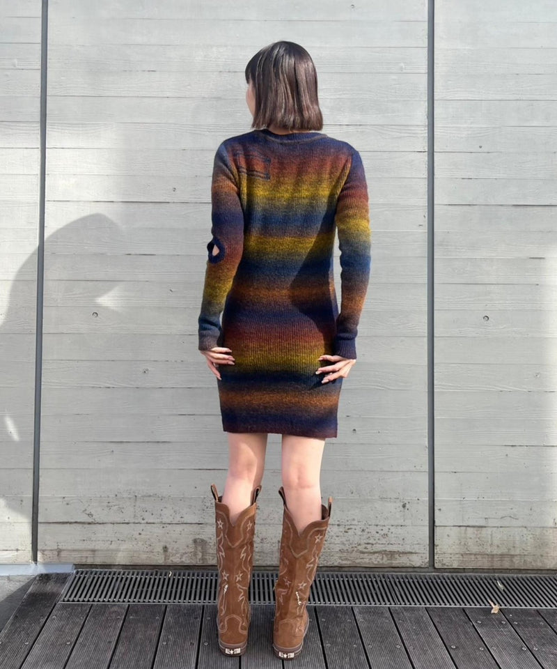 Boucle Space Dye Holey Knit Dress