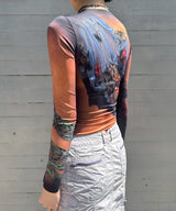 Recycled Draped Statue Jersey Ss Crewneck Tops-Marine Serre-Forget-me-nots Online Store