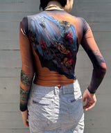 Recycled Draped Statue Jersey Ss Crewneck Tops-Marine Serre-Forget-me-nots Online Store