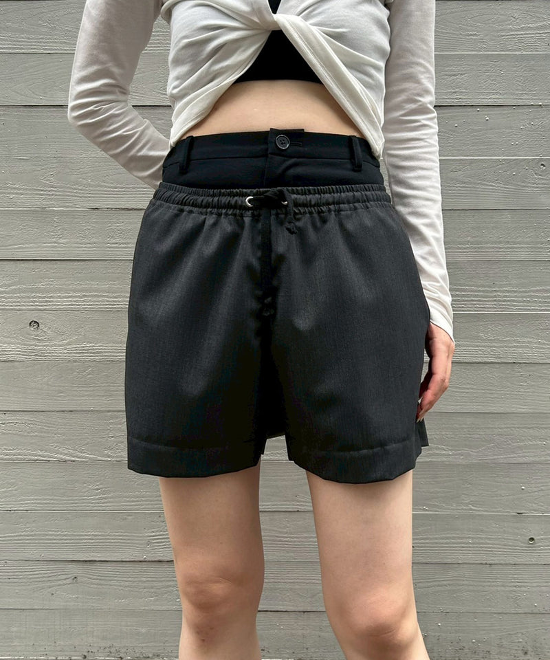 パンツ PERVERZE Washed Leather Flap Shorts パーバーズ(PERVERZE)｜Layered Waist Shorts - 250258207008