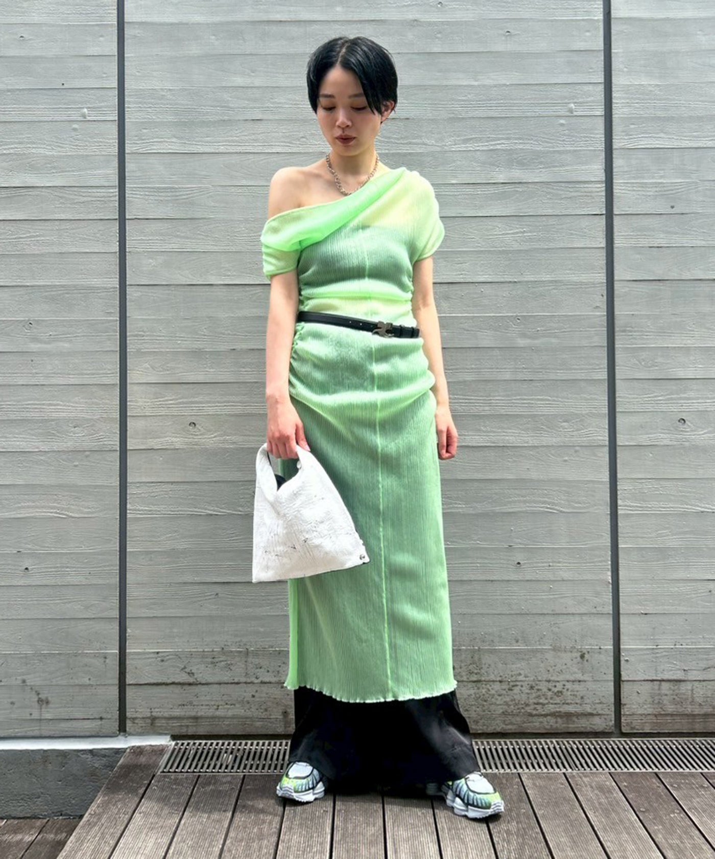 ワンピース fetico NYLON JERSEY GATHERED DRES STRETCH JERSEY GATHERED DRESS(1 BLACK): FETICO: WOMENS｜THE