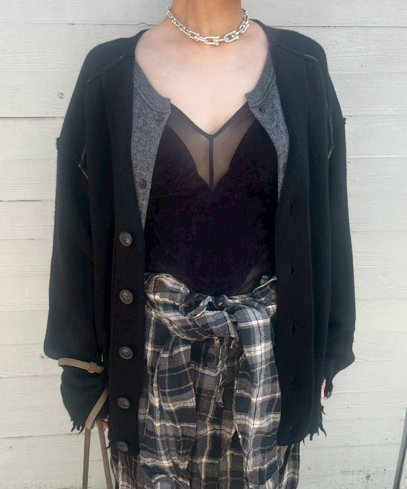 Lambs-Wool Layered Knit Cardigan-PERVERZE-Forget-me-nots Online Store