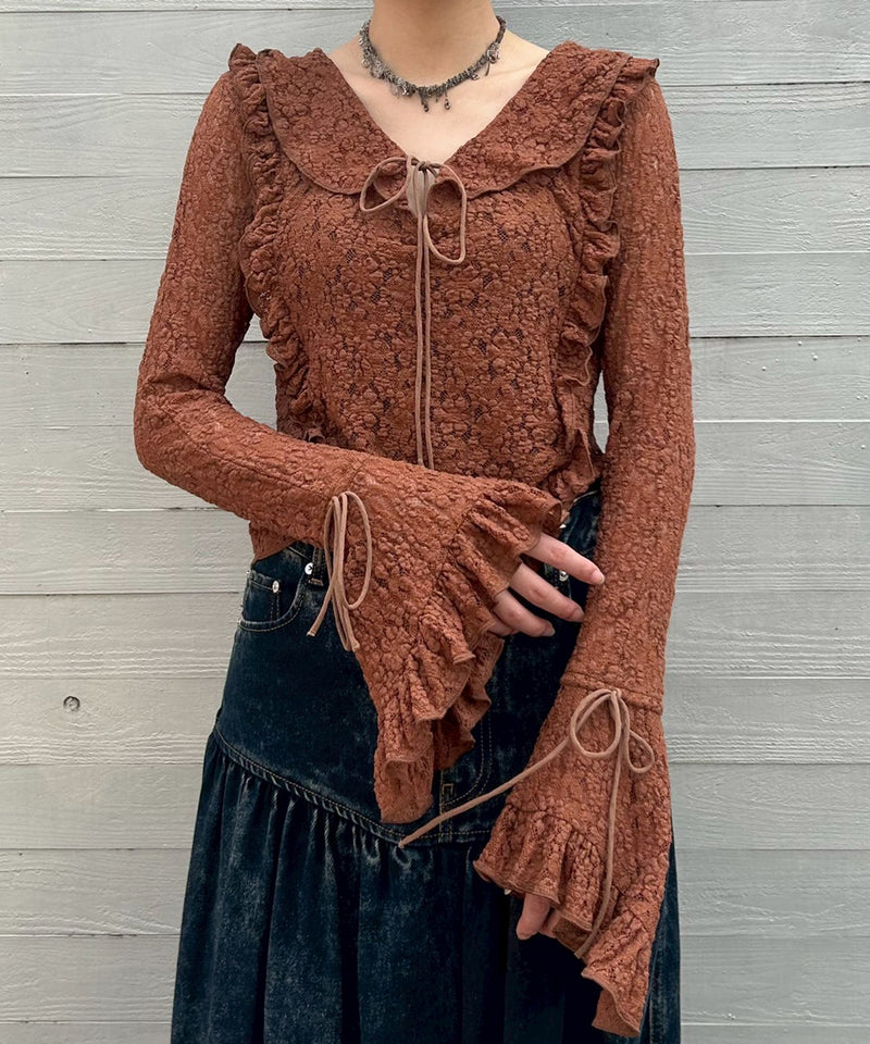 Lace Long Sleeve Blouse-Forget-me-nots-Forget-me-nots Online Store